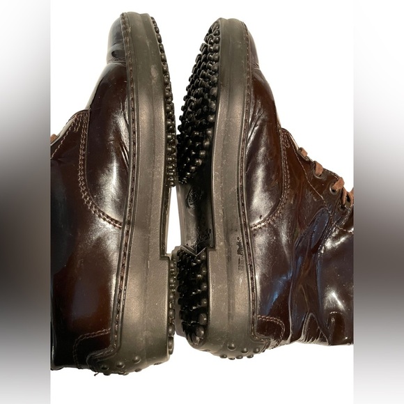 Tods chocolate Brown Patent Leather Lace up combat boots size 39.5 - Picture 9 of 9